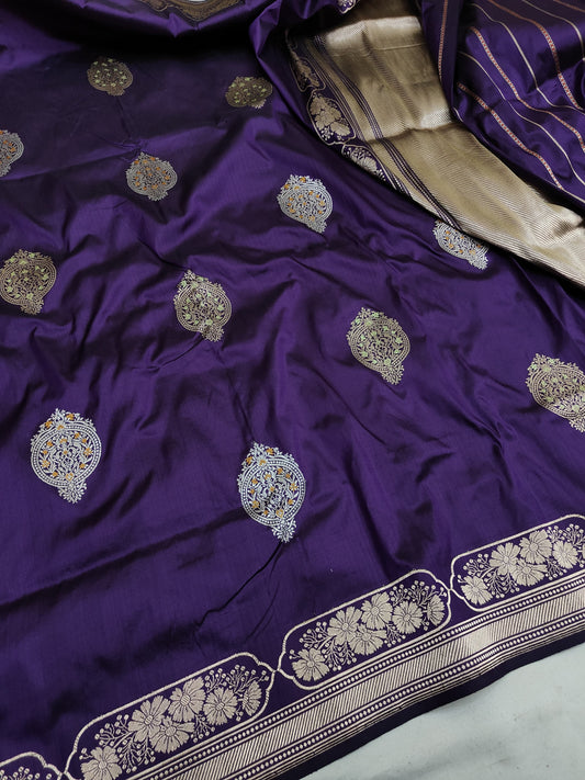 Purple Pure Banarasi Handwoven Kadhua Katan Silk Saree