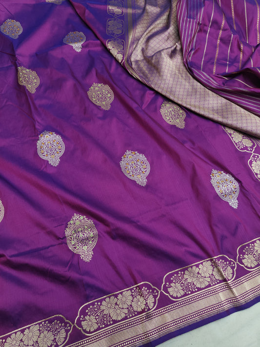 Majenta Pure Banarasi Handwoven Kadhua Katan Silk Saree