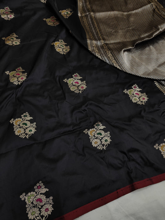 Black Pure Banarasi Handwoven Kadhua Katan Silk Saree