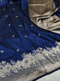 Navy Blue Pure Banarasi Handwoven Kadhua Katan Silk Saree