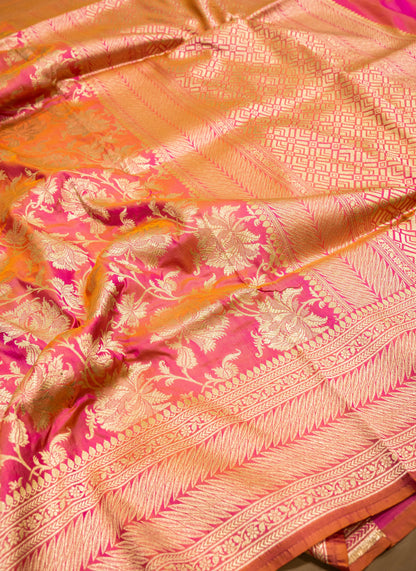 Coral Jaal Handwoven Pure Katan Silk Banarasi Saree