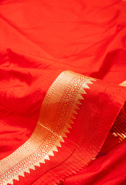 Red Handwoven Pure Katan Multi Meenakari Banarasi Saree