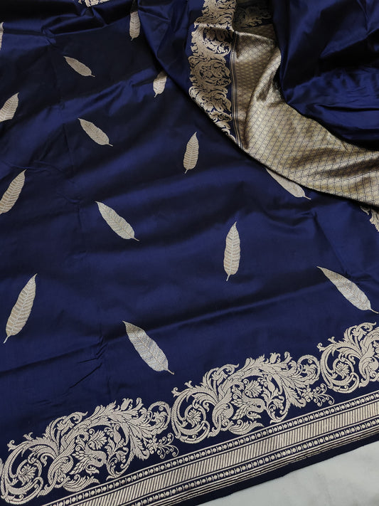 Navy Blue Pure Banarasi Handwoven Kadhua Katan Silk Saree
