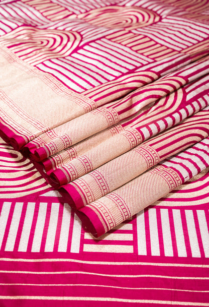 Pink Pure Katan Silk Sona Roopa Zari Weaved Handloom Banarasi Saree