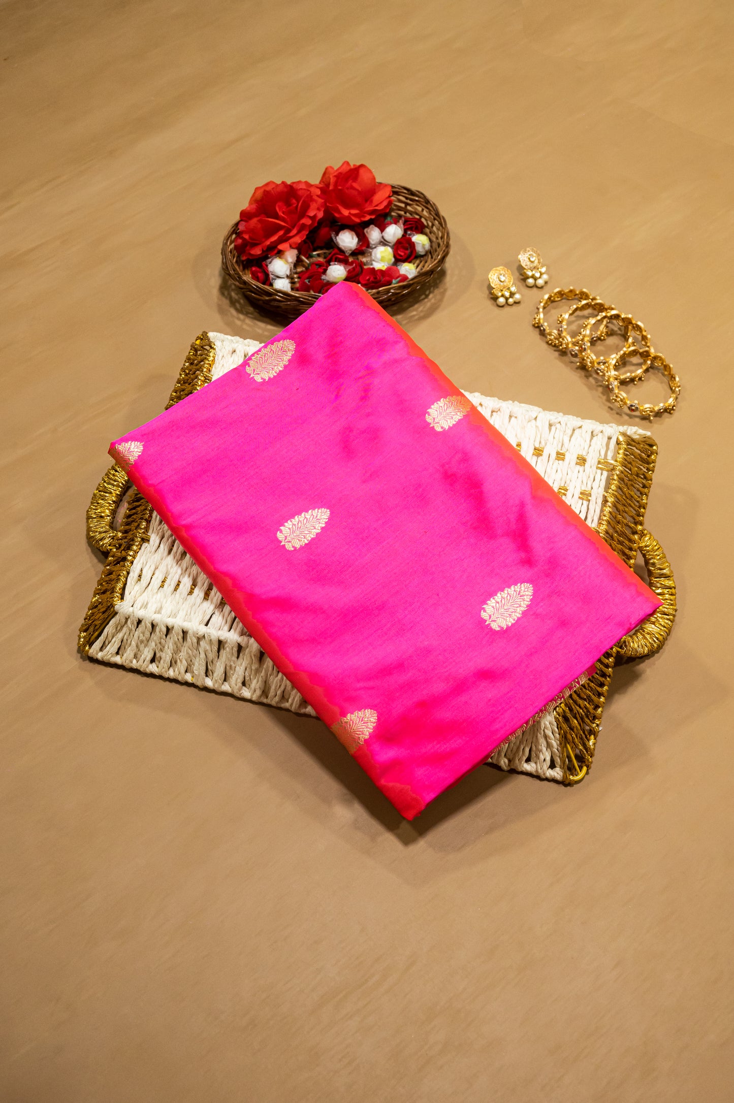 Pink Pure Banarasi Handwoven Kadhua Katan Silk Saree