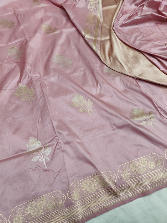Baby Pink Pure Banarasi Handwoven Kadhua Katan Silk Saree