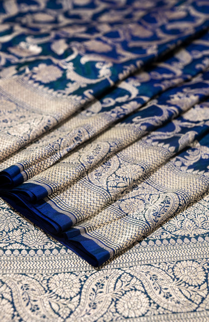 Blue Jaal Handwoven Pure Katan Silk Banarasi Saree