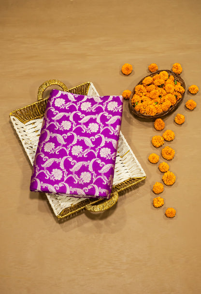 Purple Jaal Handwoven Pure Katan Silk Banarasi Saree