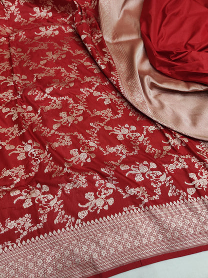 Red Pure Katan Silk Banarasi Saree