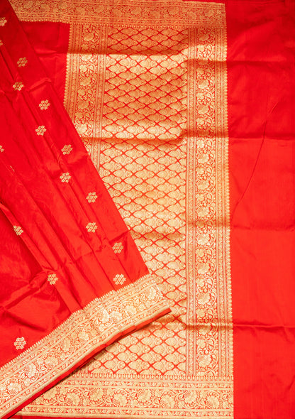 Red Pure Banarasi Handwoven Kadhua Katan Silk Saree