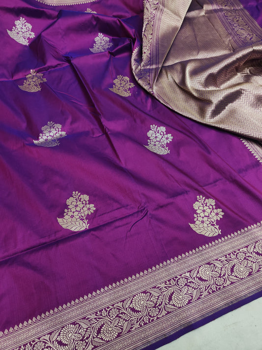 Majenta Pure Banarasi Handwoven Kadhua Katan Silk Saree