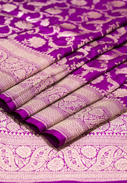 Purple Jaal Handwoven Pure Katan Silk Banarasi Saree