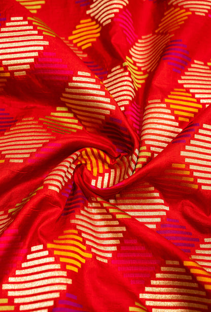 Red Handwoven Pure Katan Multi Meenakari Banarasi Saree