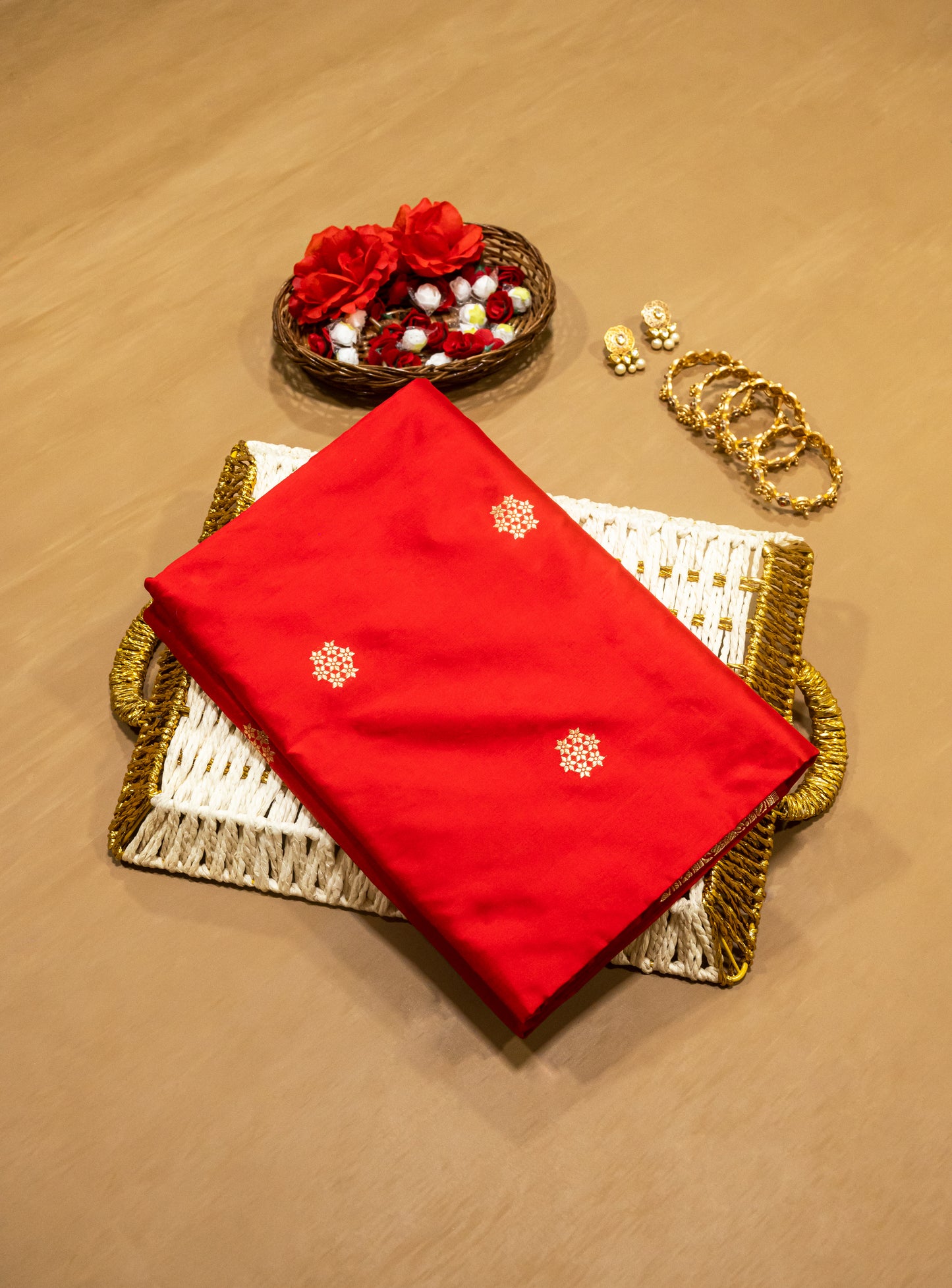 Red Pure Banarasi Handwoven Kadhua Katan Silk Saree