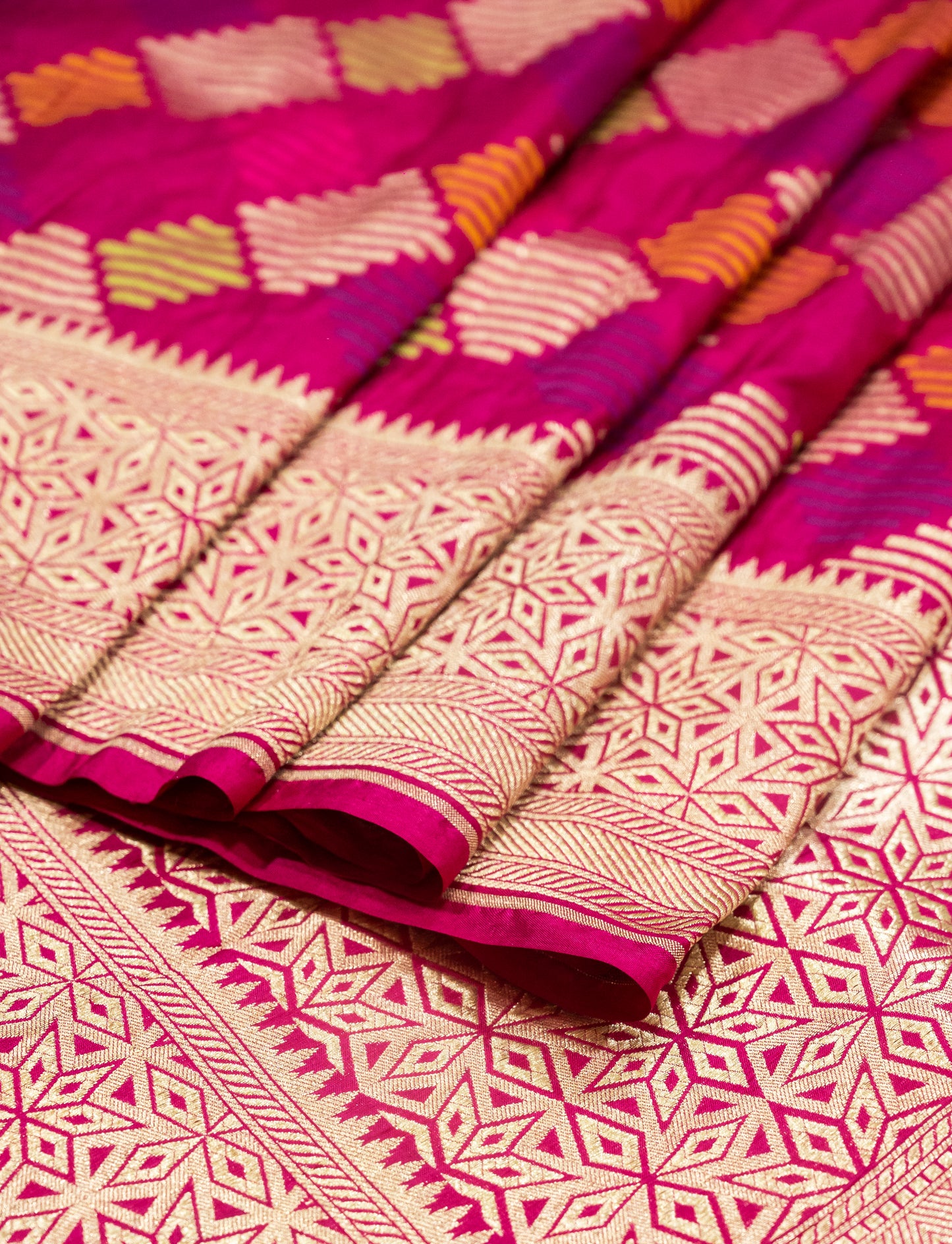 Rani Pink Handwoven Pure Katan Multi Meenakari Banarasi Saree