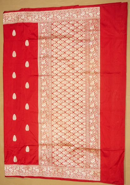 Red Pure Banarasi Handwoven Kadhua Katan Silk Saree