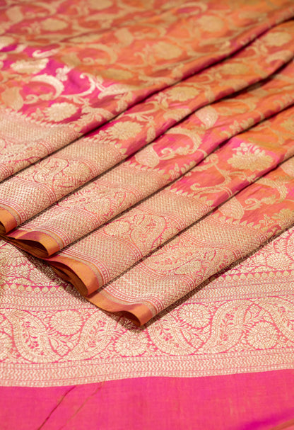 Coral Jaal Handwoven Pure Katan Silk Banarasi Saree