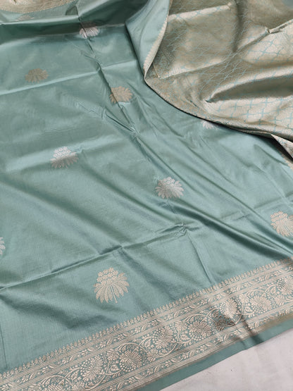 Pista Green Pure Banarasi Handwoven Kadhua Katan Silk Saree
