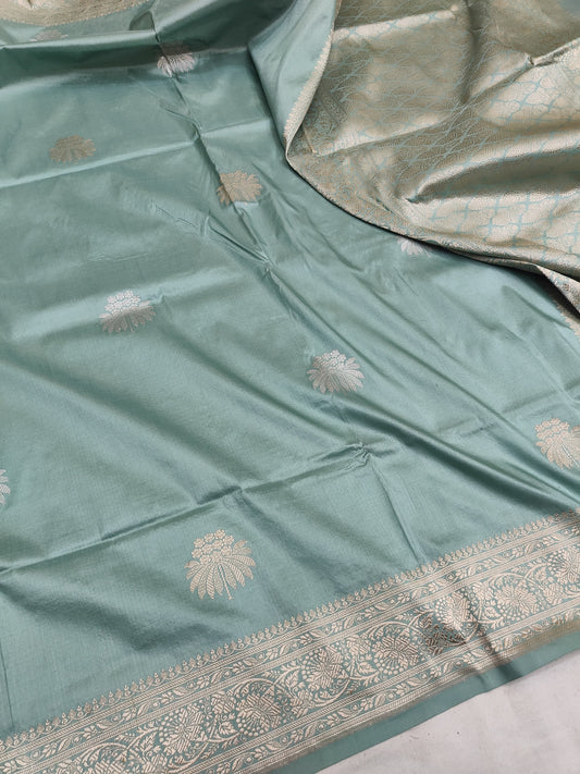 Pista Green Pure Banarasi Handwoven Kadhua Katan Silk Saree