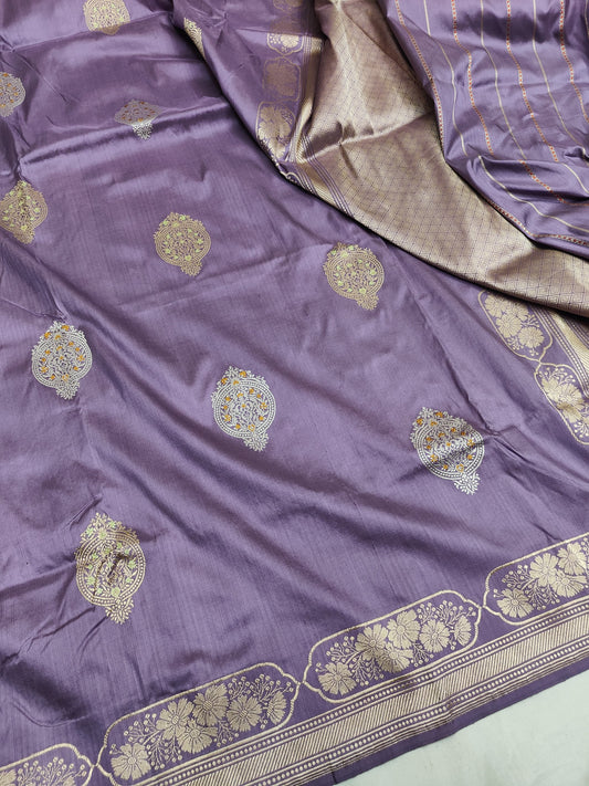 Mauve Pure Banarasi Handwoven Kadhua Katan Silk Saree