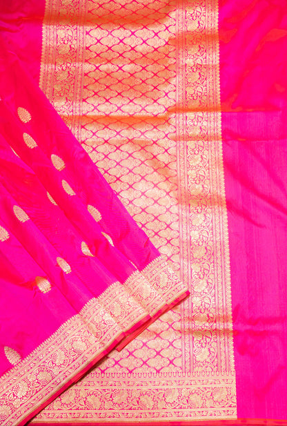 Pink Pure Banarasi Handwoven Kadhua Katan Silk Saree