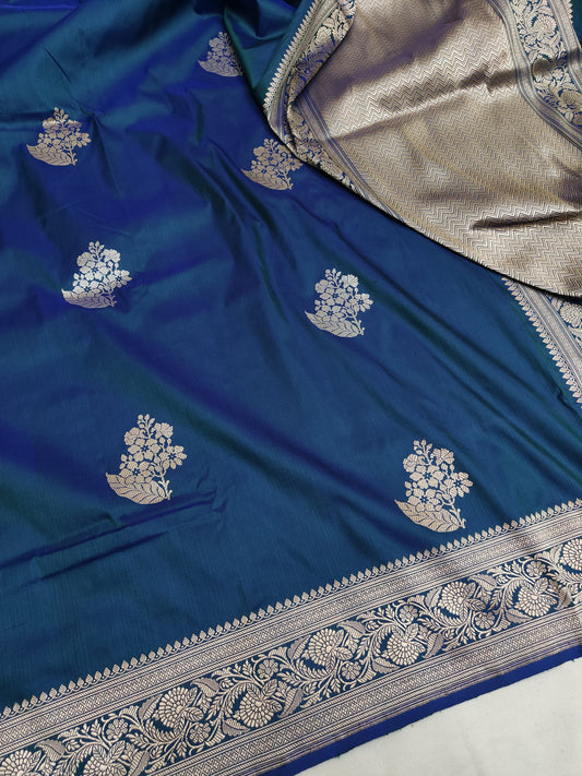 Navy Blue Pure Banarasi Handwoven Kadhua Katan Silk Saree