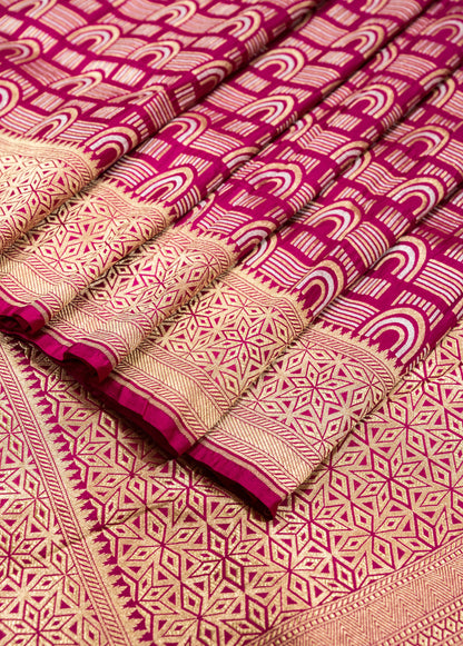 Rani Pink Pure Katan Silk Sona Roopa Zari Weaved Handloom Banarasi Saree