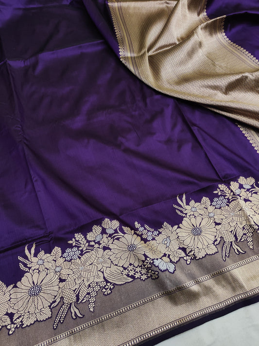 Purple Pure Banarasi Handwoven Kadhua Katan Silk Saree