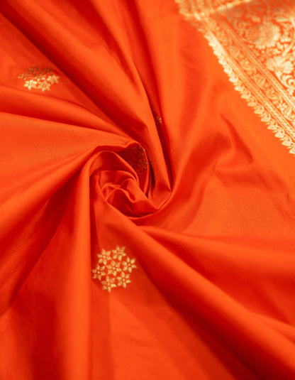 Orange Pure Banarasi Handwoven Kadhua Katan Silk Saree