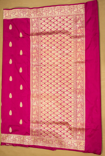 Rani Pink Pure Banarasi Handwoven Kadhua Katan Silk Saree