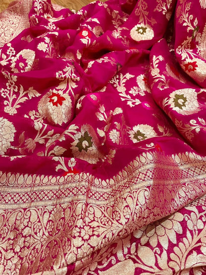 Pure Khaddi Georgette Silk Rani Pink Saree