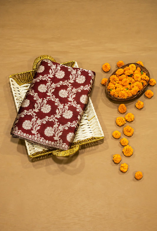 Mehroon Jaal Handwoven Pure Katan Sona Roopa Banarasi Saree