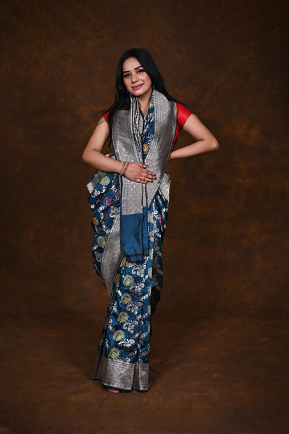 Saffire Handwoven Pure Katan Meenakari Banarasi Saree