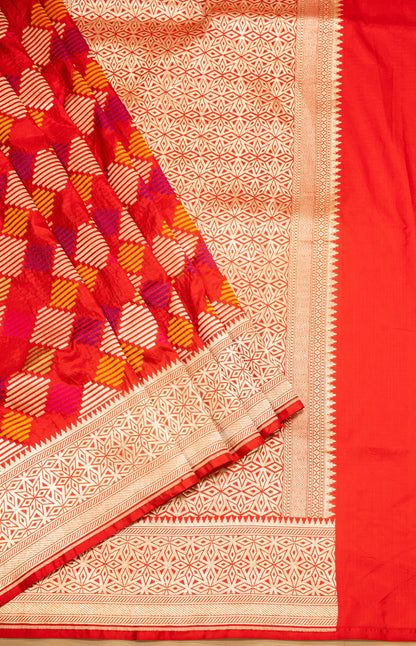 Red Handwoven Pure Katan Multi Meenakari Banarasi Saree