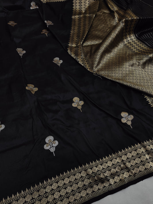 Black Pure Banarasi Handwoven Kadhua Katan Silk Saree