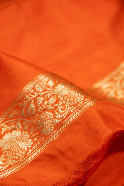 Orange Pure Banarasi Handwoven Kadhua Katan Silk Saree