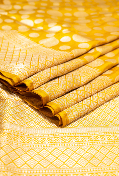 Pure Handloom Katan Mustard Banarasi Saree