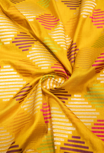 Mustard Handwoven Pure Katan Multi Meenakari Banarasi Saree