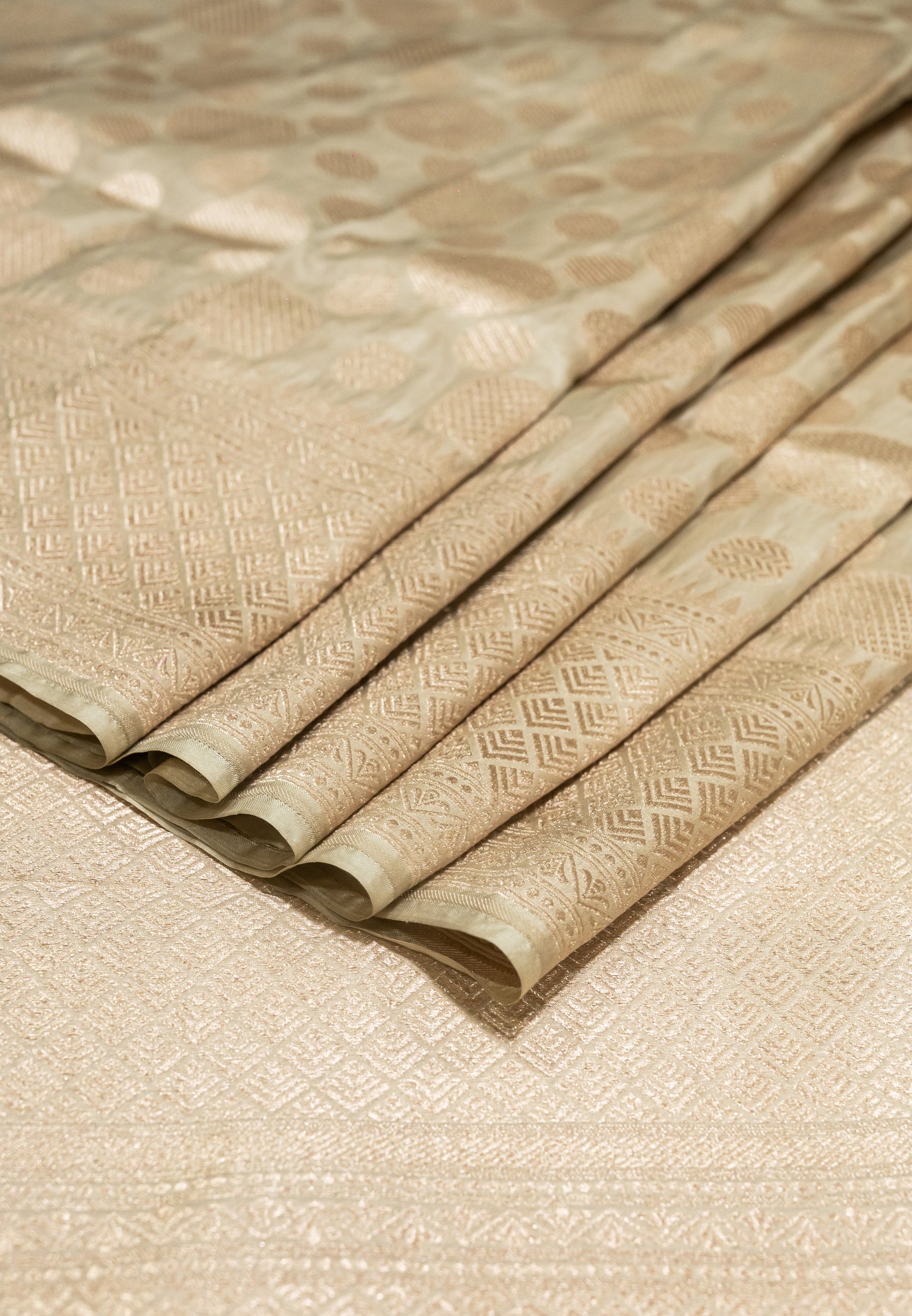 Pure Handloom Katan Cream Banarasi Saree