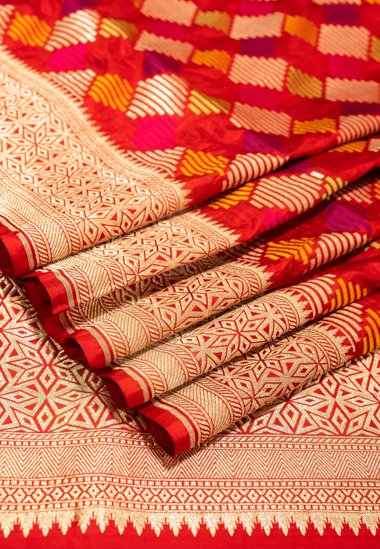 Red Handwoven Pure Katan Multi Meenakari Banarasi Saree