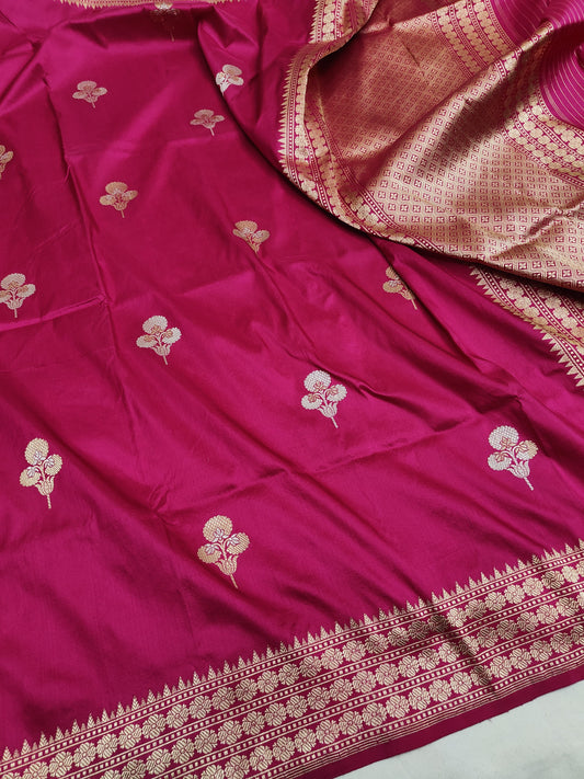 Rani Pink Pure Banarasi Handwoven Kadhua Katan Silk Saree