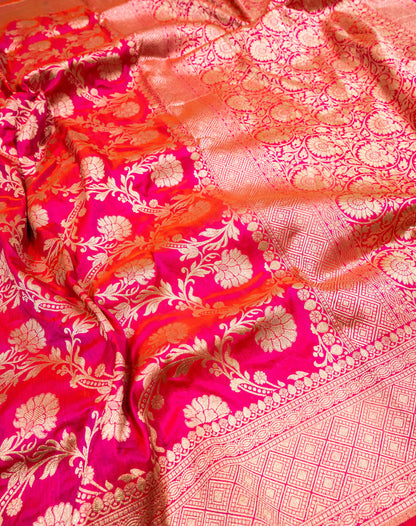 Rani Pink Jaal Handwoven Pure Katan Silk Banarasi Saree