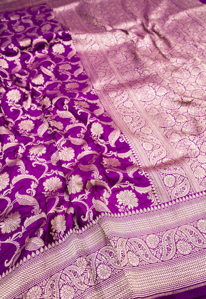 Purple Jaal Handwoven Pure Katan Silk Banarasi Saree