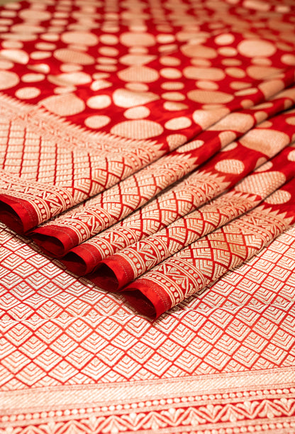 Pure Handloom Katan Red  Banarasi Saree