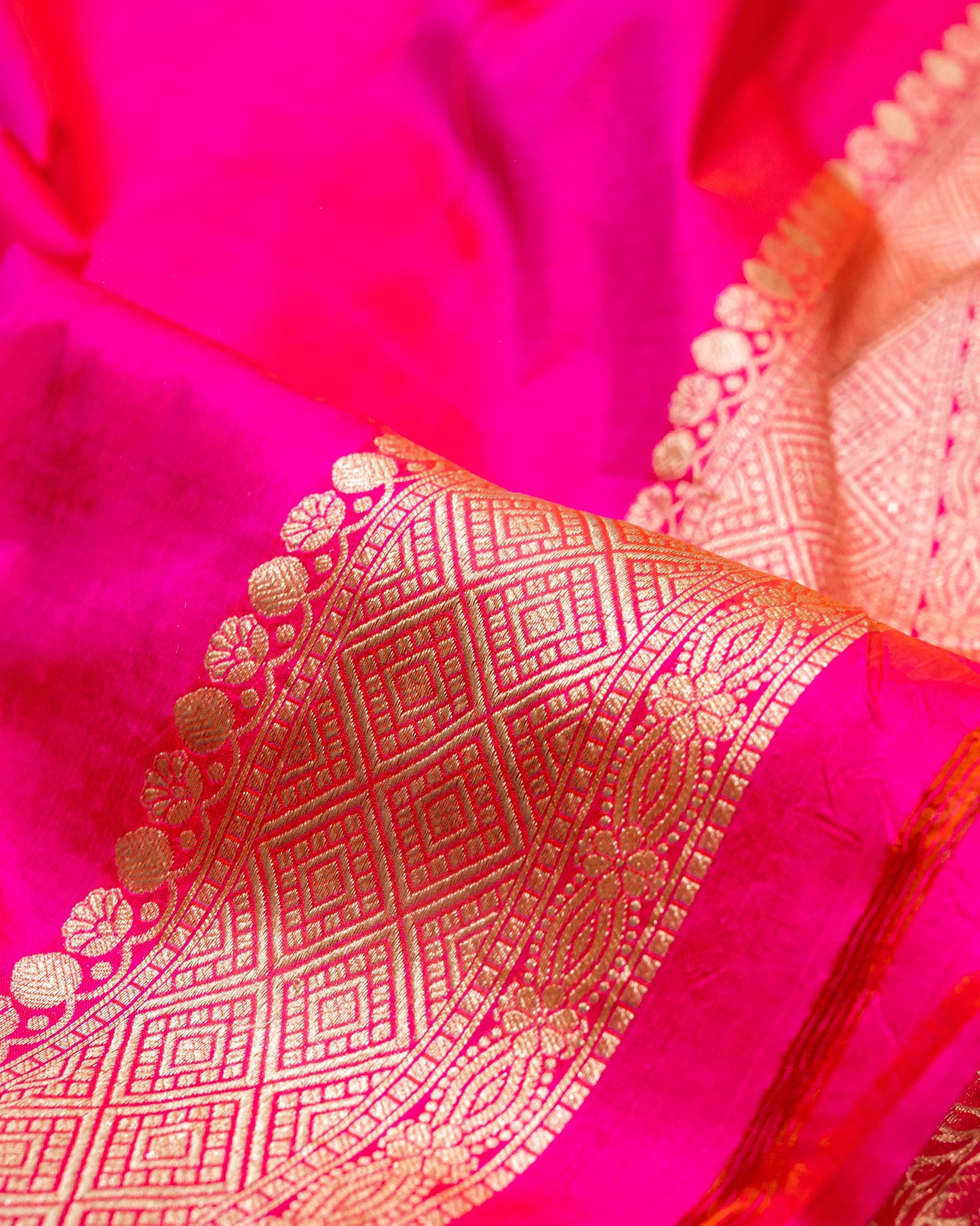 Rani Pink Jaal Handwoven Pure Katan Silk Banarasi Saree