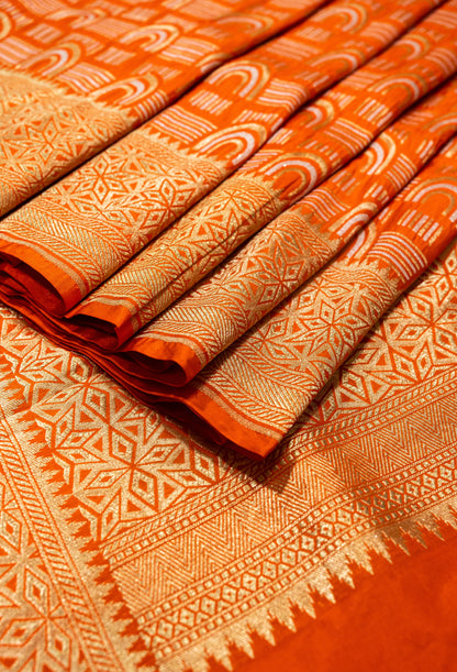 Orange Pure Katan Silk Sona Roopa Zari Weaved Handloom Banarasi Saree