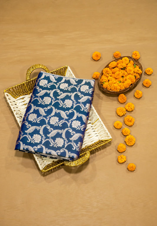 Blue Jaal Handwoven Pure Katan Silk Banarasi Saree