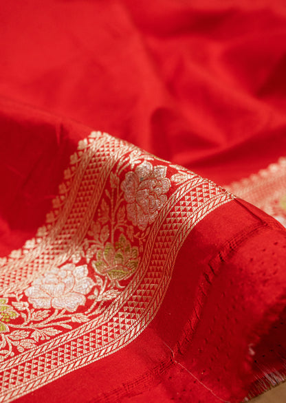 Red Jaal Handwoven Pure Katan Sona Roopa Meenakari  Banarasi Saree