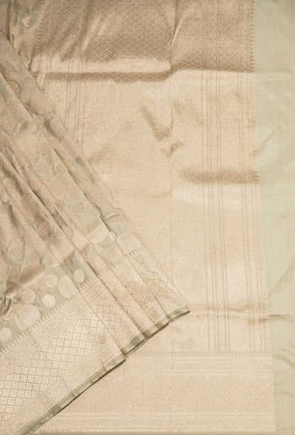 Pure Handloom Katan Cream Banarasi Saree