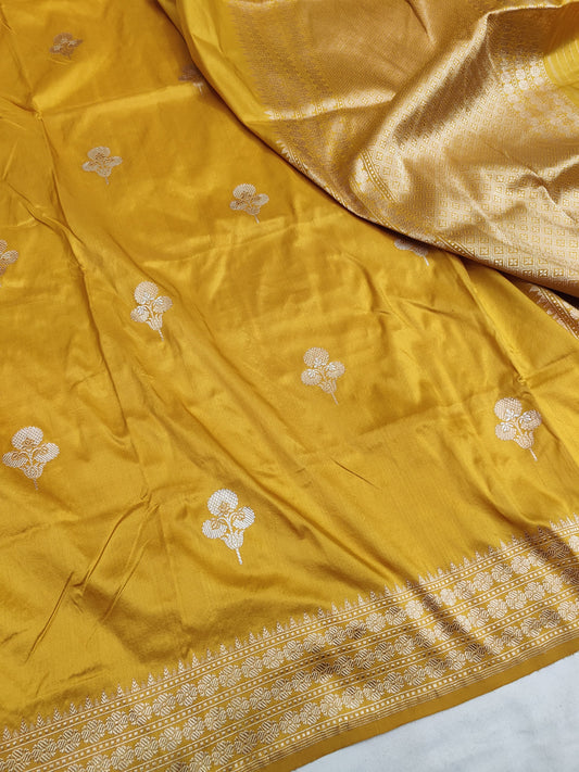 Mustard Pure Banarasi Handwoven Kadhua Katan Silk Saree